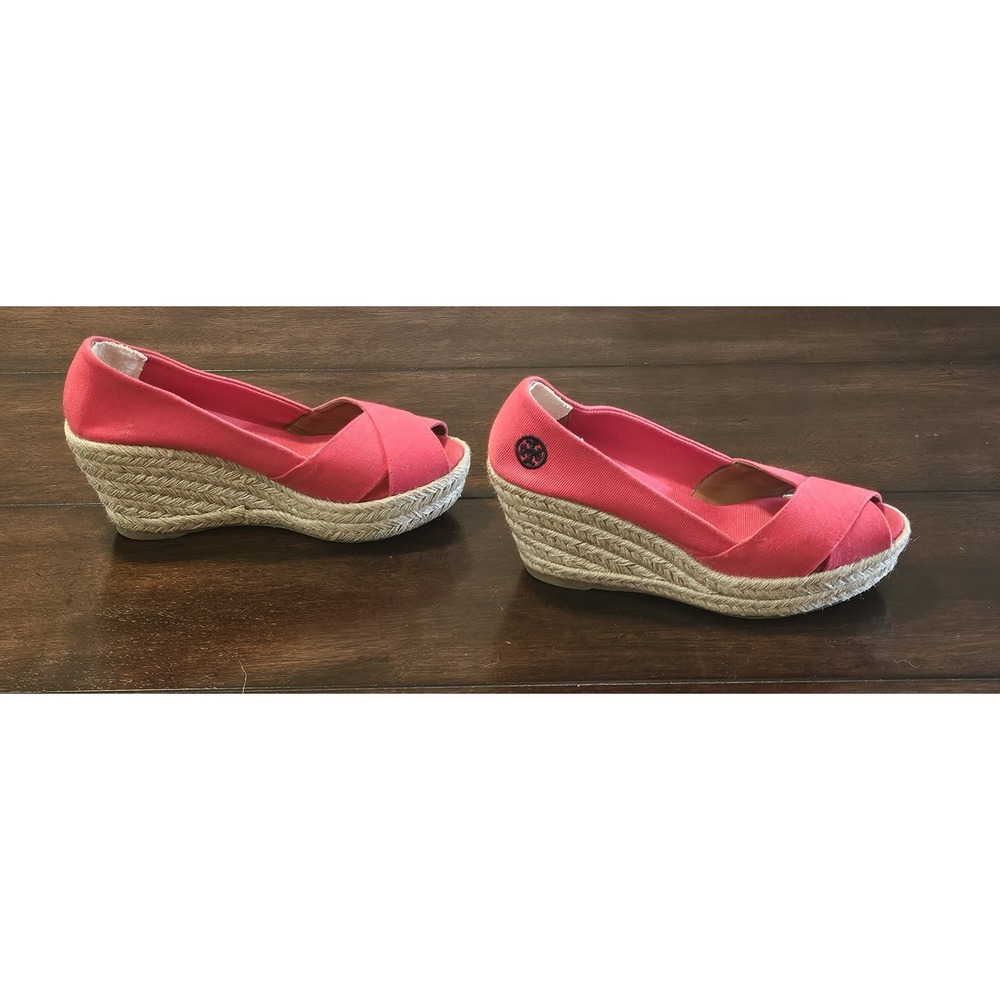 Tory Burch Filipa Platform Sandals Espadrilles Red Wedge Heel Size 8B Narrow